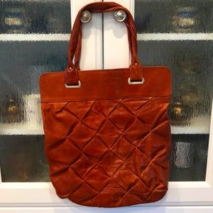 BCBG brick red leather quilted tote shoulder bag